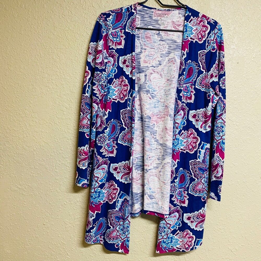Chico's Women's The Ultimate Tee Open Front Outline Floral Cardigan Size 0/S/4 - Picture 4 of 8